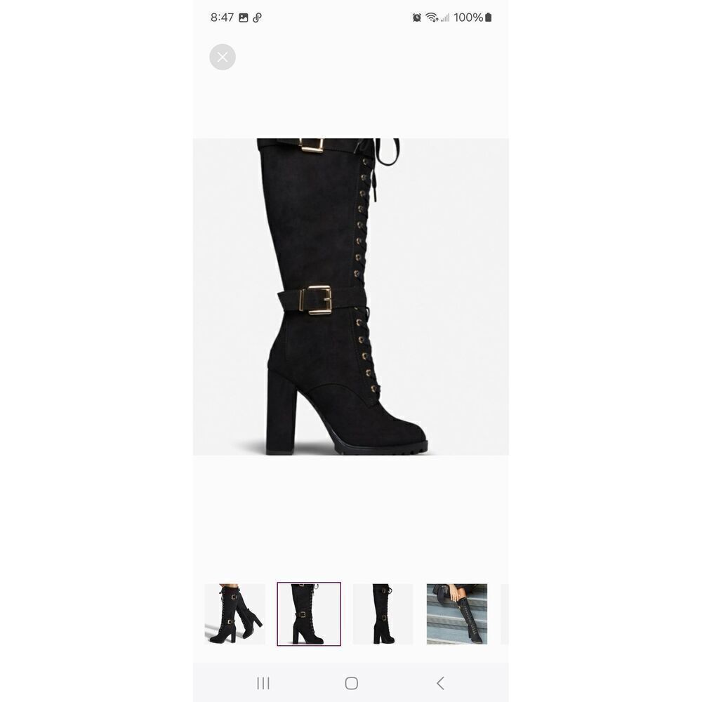 New 9.5E Extra Wide Shoe Dazzle Black Rangi Lace Up Chunky High Heel Boots - Picture 2 of 11
